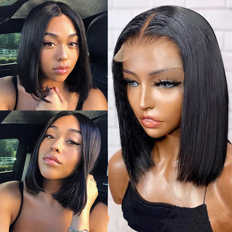 T Part Bob Lace Human Hair Wigs For Black Women Straight Short Bob Human Hair Wigs Brown Brazilian Remy Hair Middle Part Side