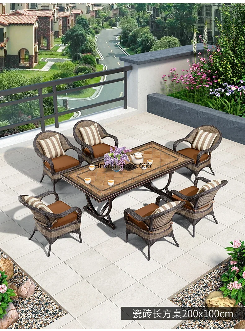 Outdoor casual dining table and chairs rattan chairs marble table