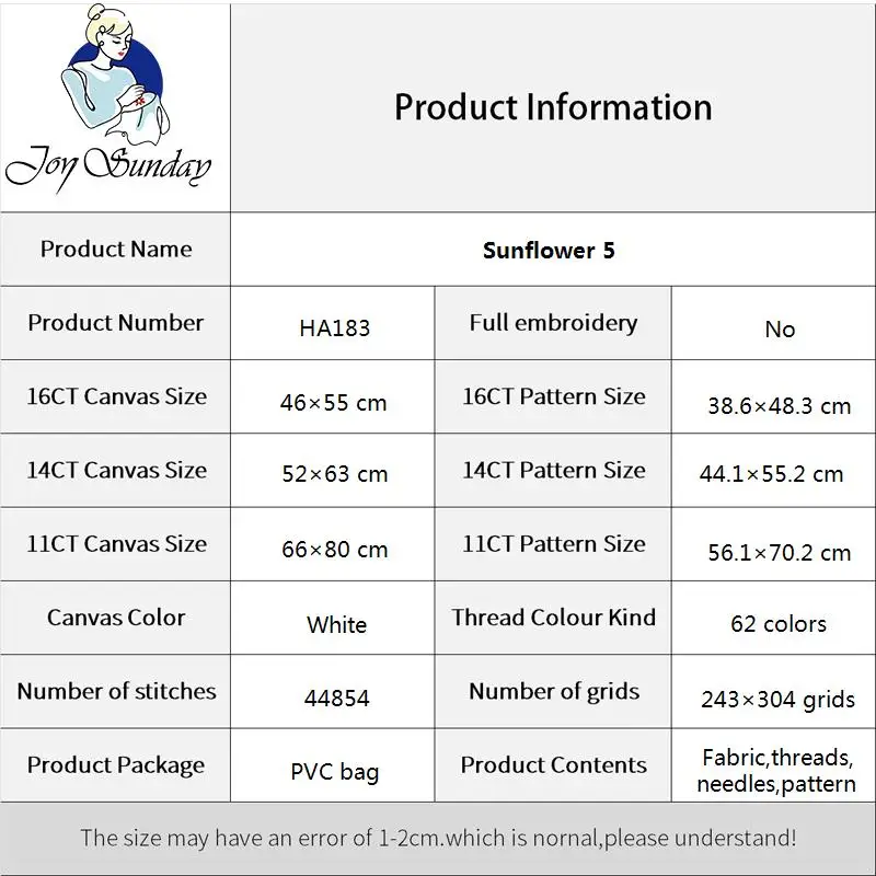 Joy Sunday Flower Series punto croce 11CT 14CT 16CT girasole stampato kit punto croce ricamo artigianato soggiorno Decor