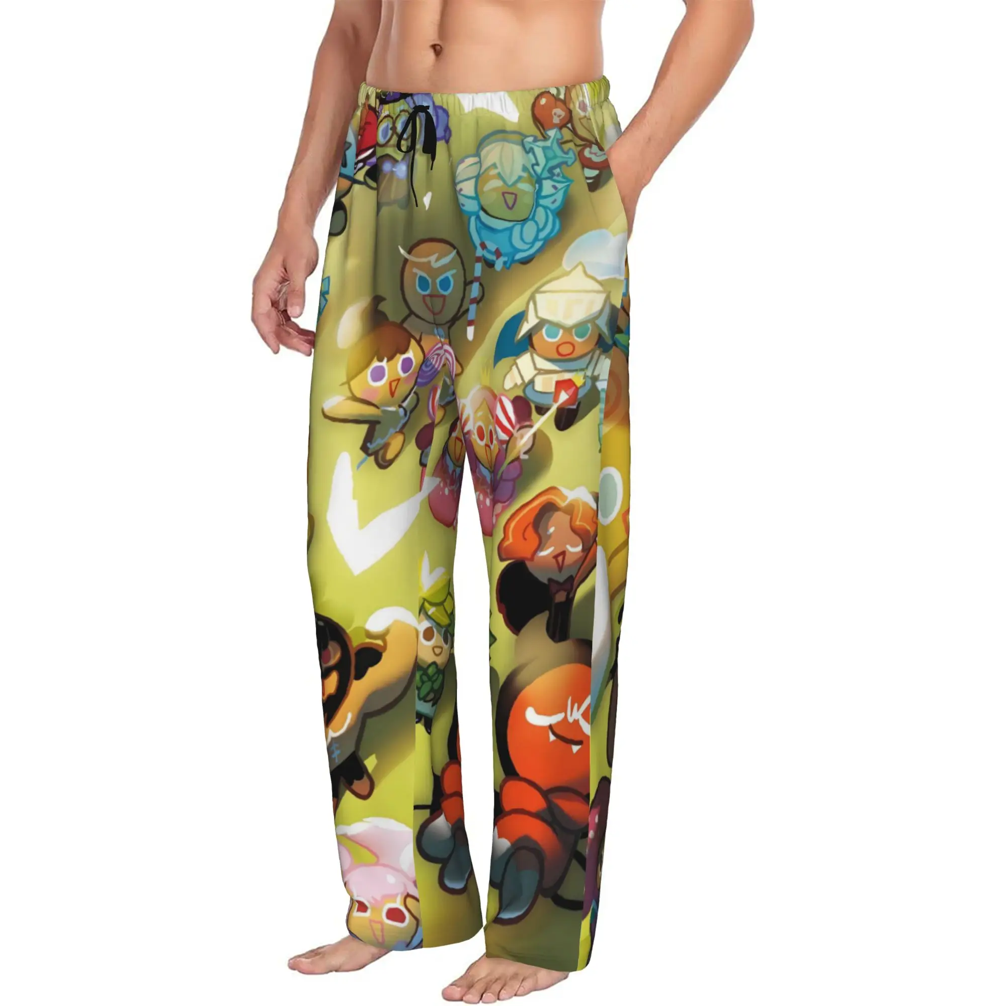 Custom C-Cookie Run Kingdom Pajama Pants Men's Cute Anime Sleepwear Lounge Sleep Bottoms Stretch with Pockets