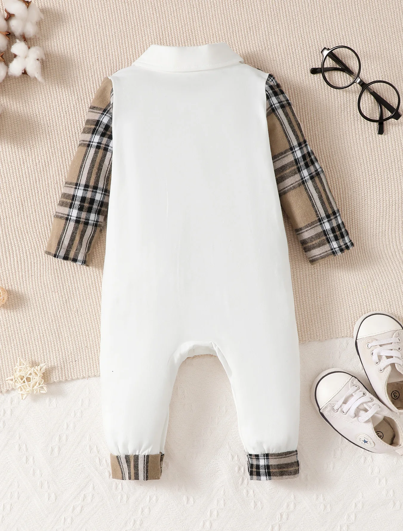 2Pcs Baby Boy Lapel Checkered Bodysuit+Hat Set Fit 0-24 Months Male Baby Birthday Party Clothing Newborn Jumpsuit