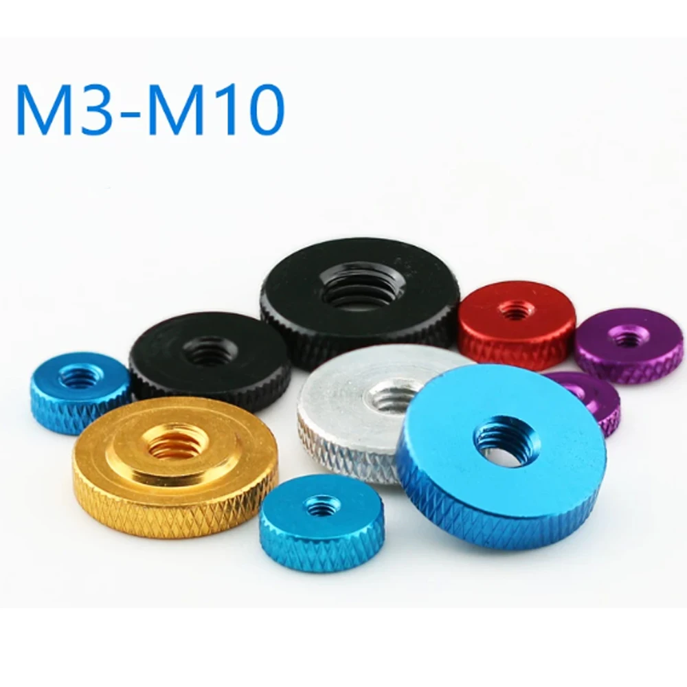 1Pcs M3 M4 M5 M6 M8 M10 Colourful Aluminum Alloy Anodized Thin Nuts Rolling Flower Hand Screwed Round Nut D11-30 H3-8