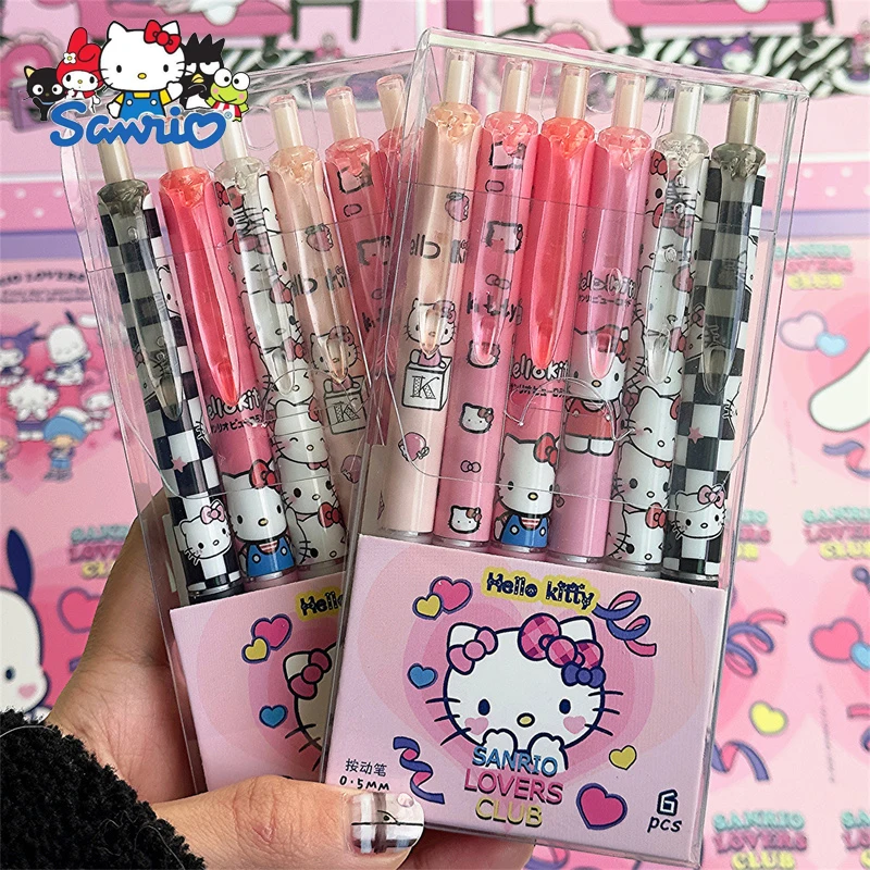 

12pcs/Bag Sanrio Hello Kitty Cute Kuromi Melody Press Gel Pen Suit Cartoon Funds St Pen Tip Quick Drying Signature Pen Wholesale