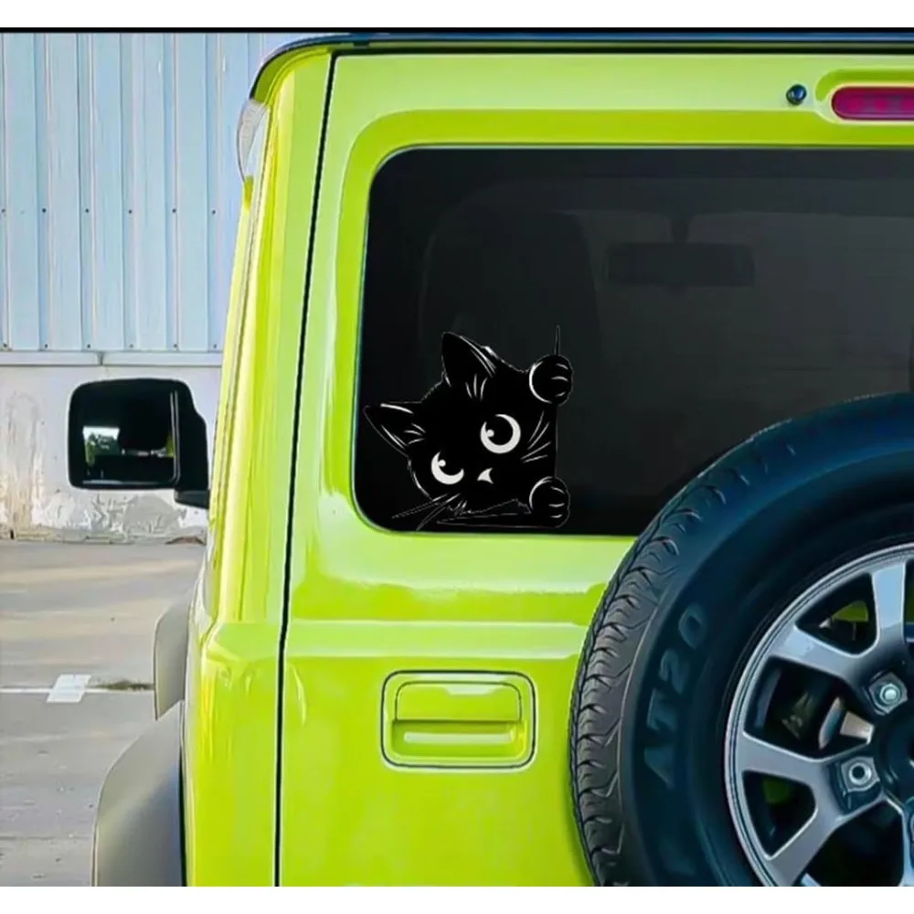 2PCS 6-Inch Waterproof Vinyl Sticker of a Peeking Cat, Ideal for Smooth Surfaces Like Cars, Motorcycles, Laptops, And Windows