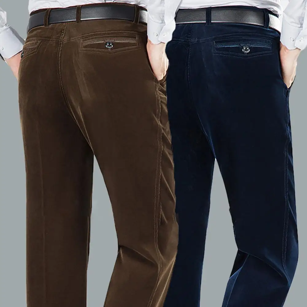 

Men Winter Straight-leg Pants Men Pocketed Trousers Premium Corduroy Men's Trousers Stylish Straight Leg High Waist for Formal