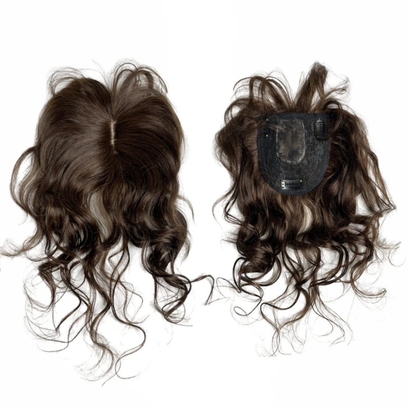 Natural Hair Topper for Women Body Wave Curly Human Hair Toppers 10-14inch Clips in Extension Real Hairpieces For Rare Bald Hair
