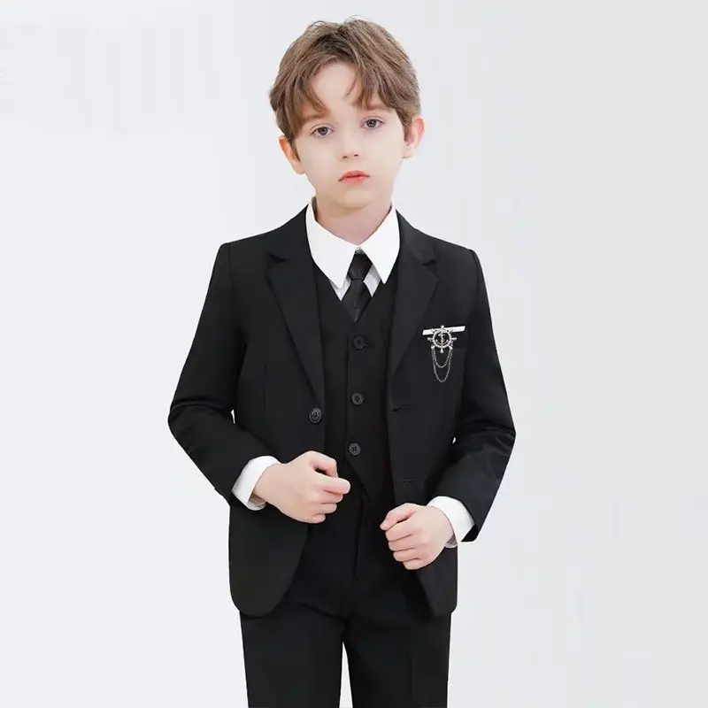 Children Elegant Black Blue Wedding Suit Teenager Kids Photograph Blazer Party Performance Costume Boys Ceremony Tuxedo Dress