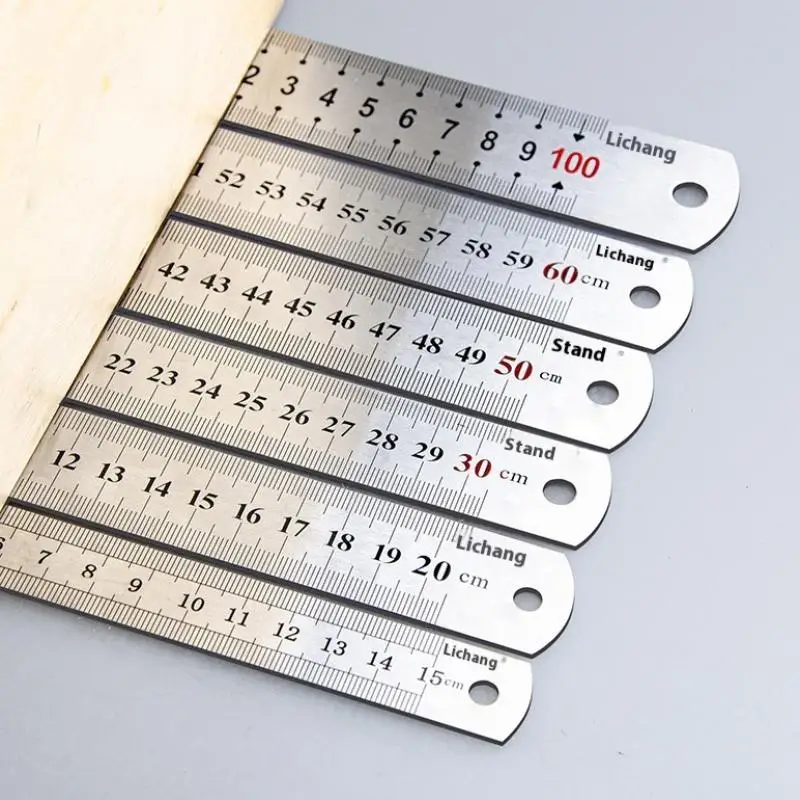 Straight Ruler 15-100cm Metal Stainless Steel Ruler Stationery Drafting Supplies Hand Tool Precision Double Sided Measuring Tool
