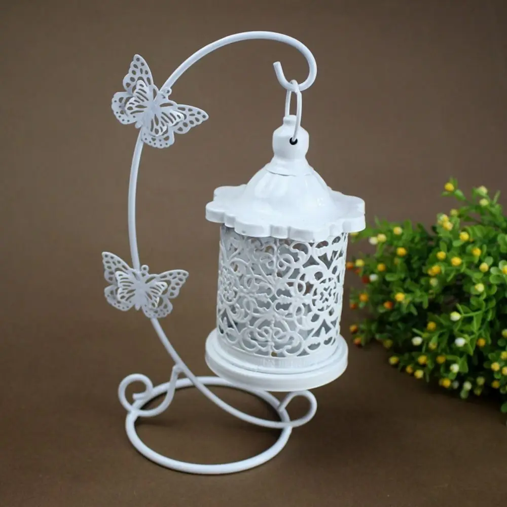 Ins Hanging Candle Lantern Iron Art Handicraft Iron Hollow Candlestick Decorative Birdcage Candle Lantern Dinner Atmosphere