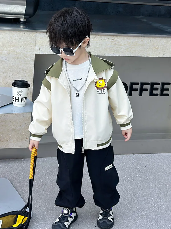 

Демисезонная бейсбольная куртка для мальчиков из смесового хлопка с длинными рукавами, на молнии, с прямым подолом, дышащая верхняя одежда