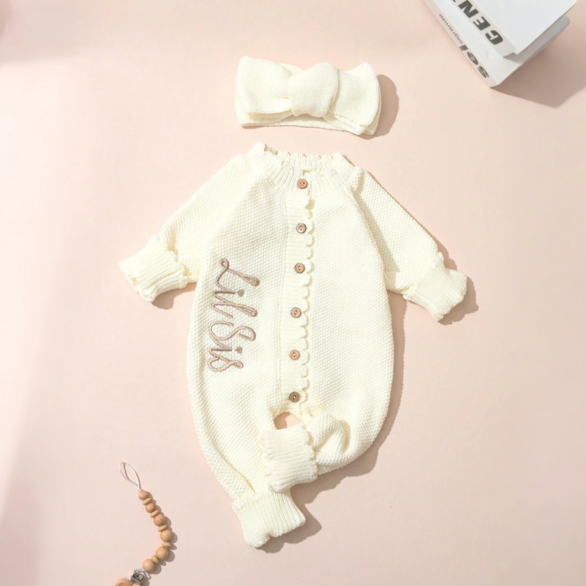 Ylsteed 2 peças de roupas de fotografia para recém-nascidos de malha com faixa de cabeça bordada bebê menina babado macacão infantil suéter de tricô-hd