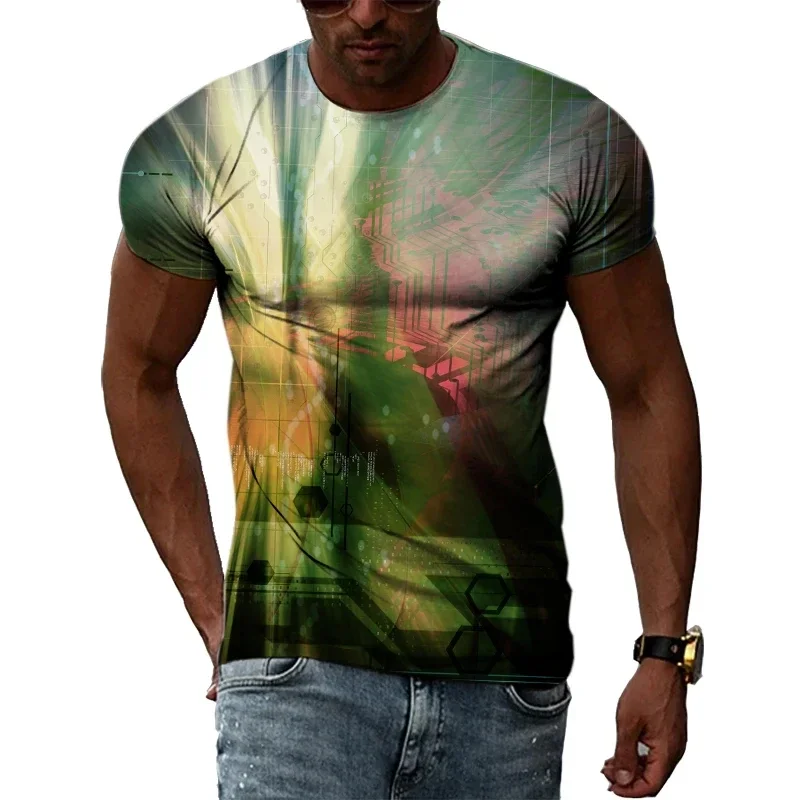 New Men's T-shirt Science Fiction Striped 3D Printed Men's Short Sleeved Fashionable T-shirt Street Trend Oversized Sports Top image 4