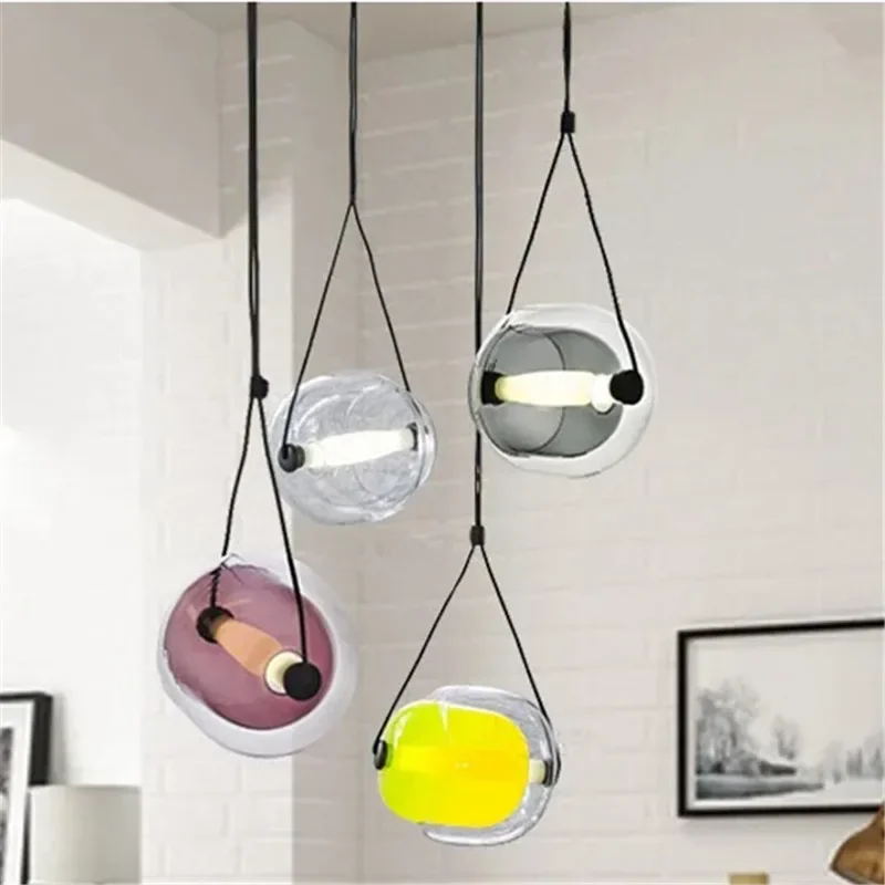 Capsule Pendant Light Colorful Glass Mini Led Light Hanging Fashion Design Restaurant Lighting Kitchen Bar Suspended Chandelier