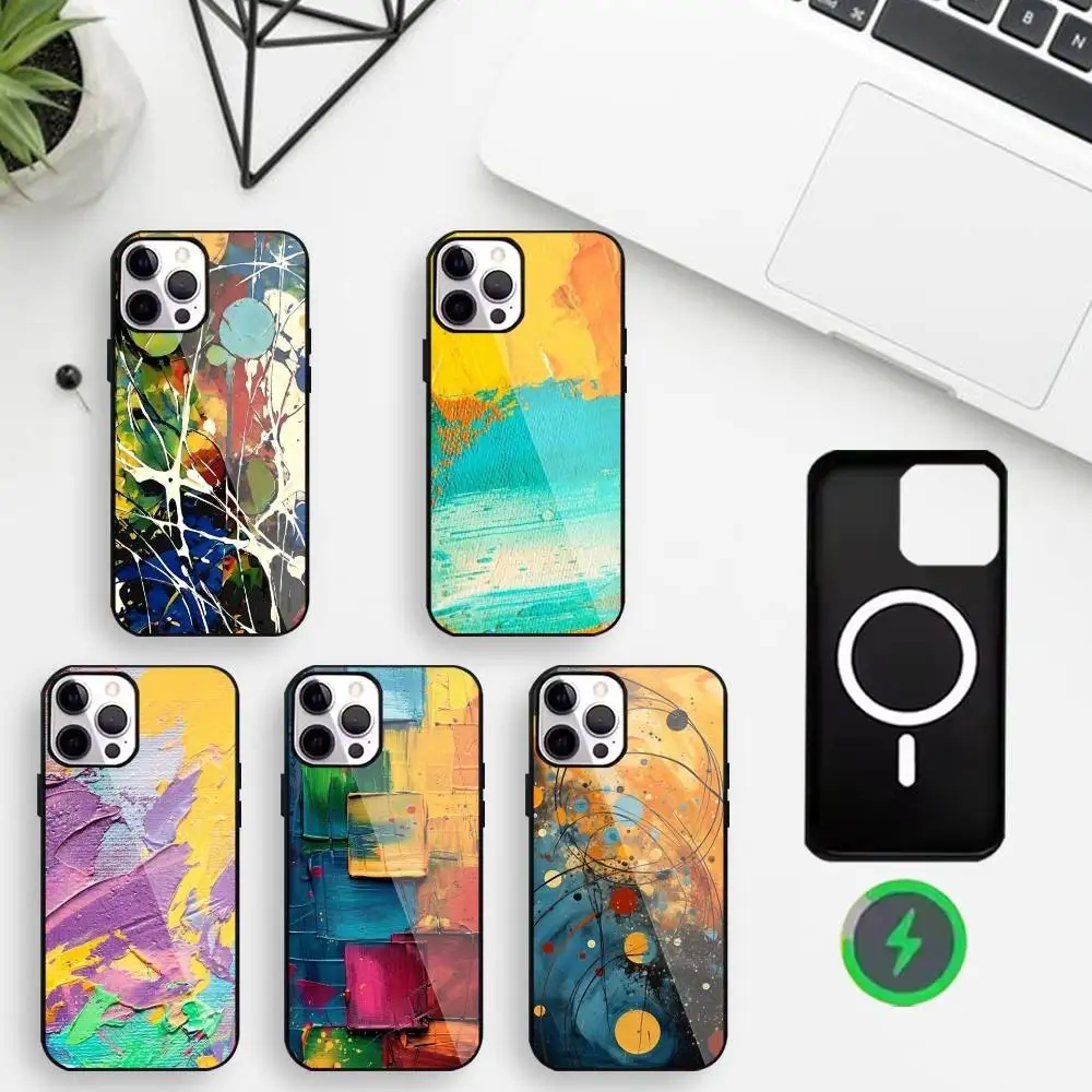 

Чехол для телефона Abstractionism Art для iPhone 17,16,15,14,13,12,11 Макс. Черный защитный чехол для беспроводной зарядки