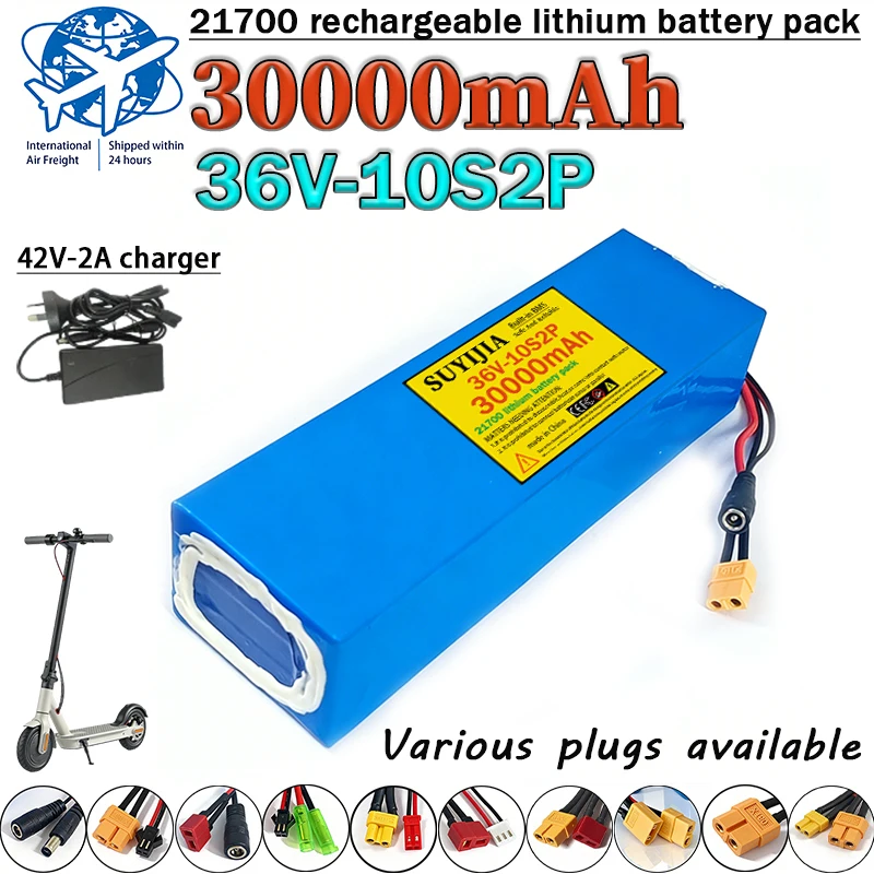 

36V 30000mAh 10S2P 21700 rechargeable lithium battery pack 36V electric scooter battery 500W motor replacement battery