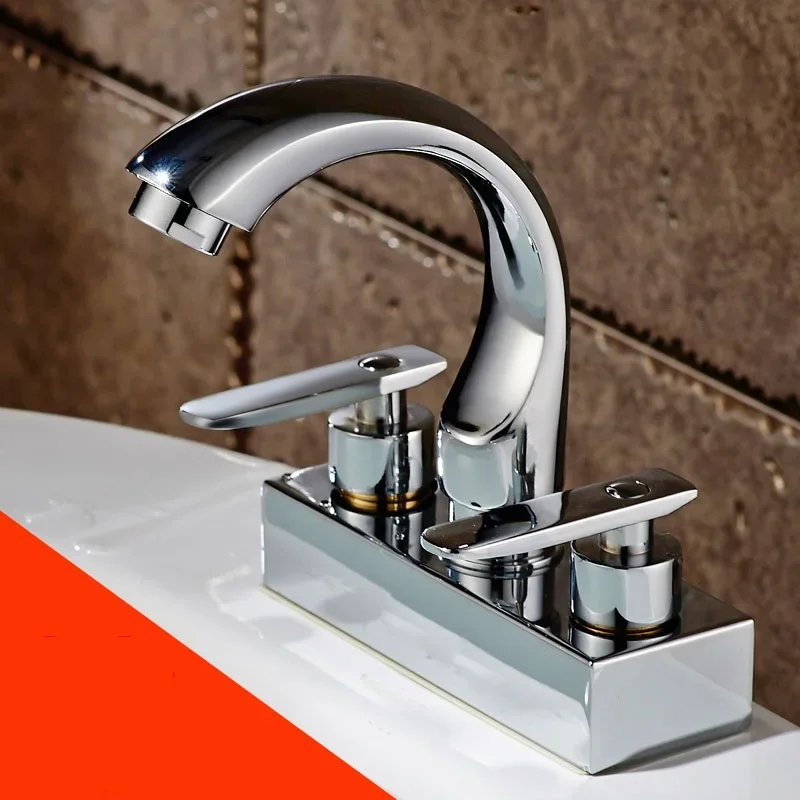 Vidric Chrome Plated Brass Deck Mounted Dual Handles Dual Hole Hot Cold Mixer Tap Bathroom Vessel Sink Basin  FreeShipping