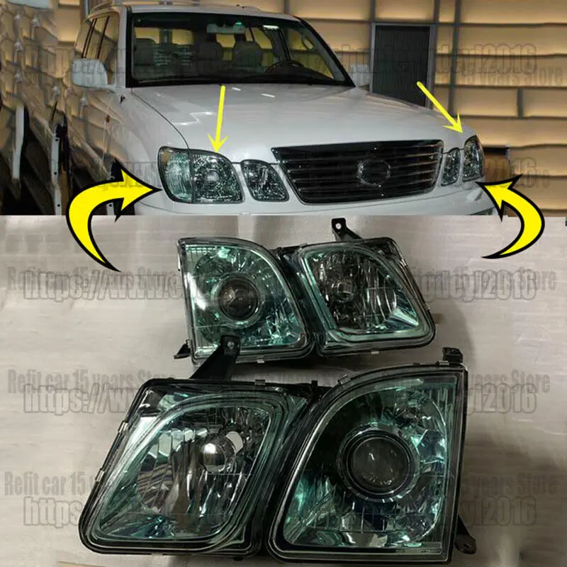 For Lexus LX470 UZL100 1998-2007 2pcs Headlights Head lamp Green lens Set LH + RH car accesorries