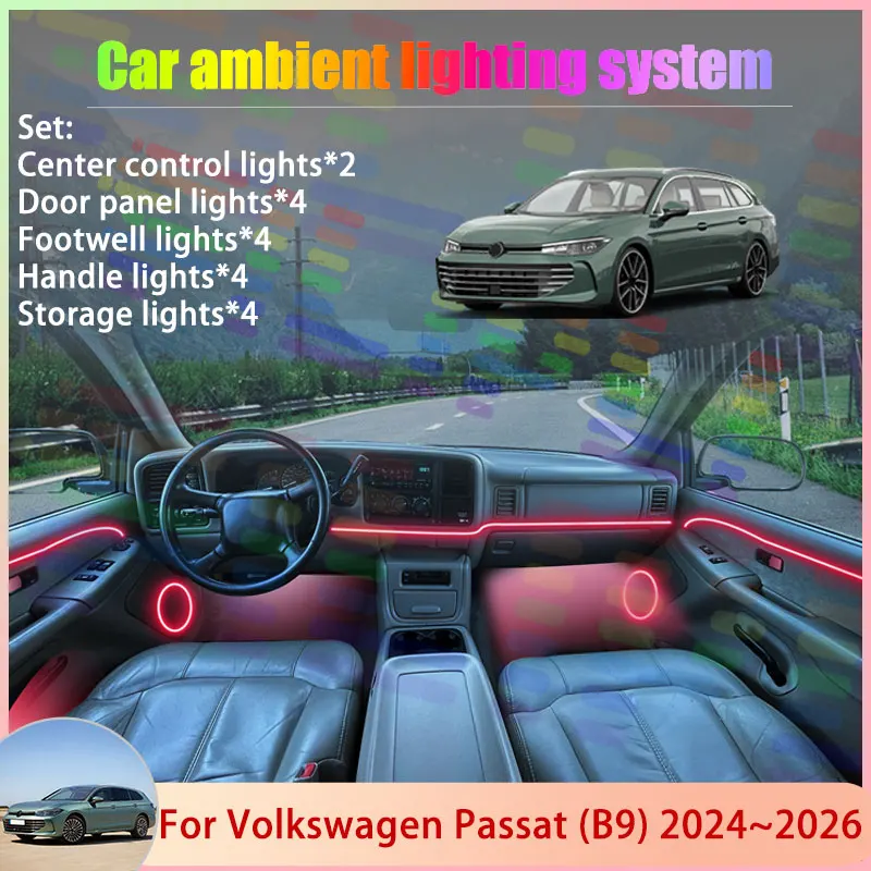 

For Volkswagen Passat B9 2024~2026 2/24 in 1 Car Atmosphere Light Lamp RGB Shade Ensemble Streamer Atmosphere Set Accessories
