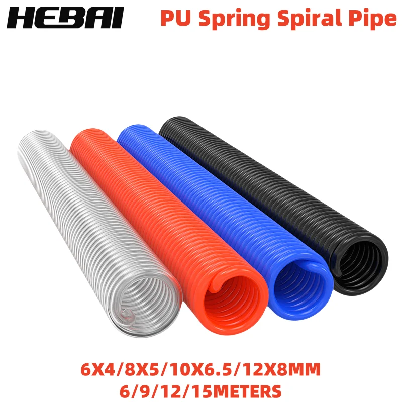 HEBAI 6/8/10/12mm PU Air Compressor Hose Tube Flexible Air Tool Pneumatic Polyurethane Spring Spiral Pipe