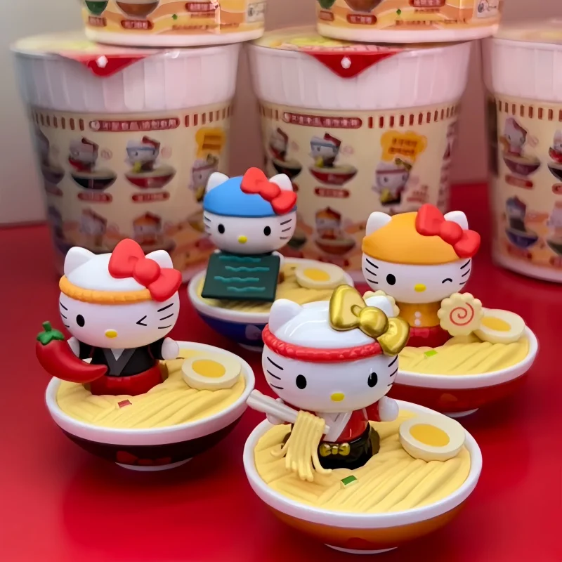 Original Hellokitty Ramen Hall Series Bobo Cute Bean Blind Box Hellokitty Kawaii Mystery Box Figurine For Girls New Year Gifts