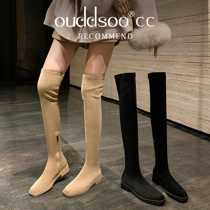 

Ods Women Stretchable Overknee Boots Red Chunky High-heeled Boots Brown Faux Suede Point Toe Lady Nightclub Shoes Lady Long 4142