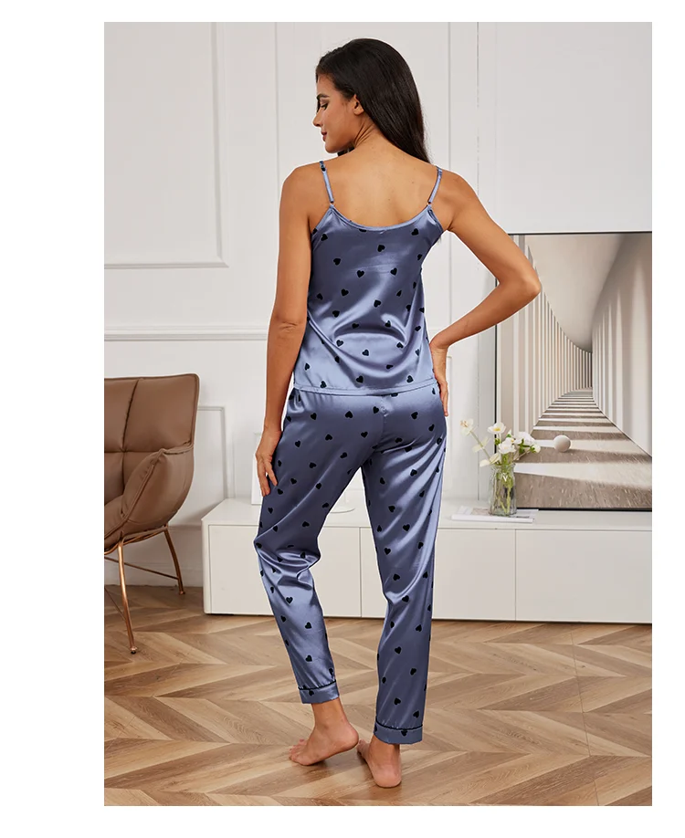 Damen Hauskleidung sexy V-Ausschnitt Pyjama Seide Pyjama Set Nachtwäsche Satin Cami Weste mit Hose Pyjama 2 Stück Sets Lounge wear – Detail 15