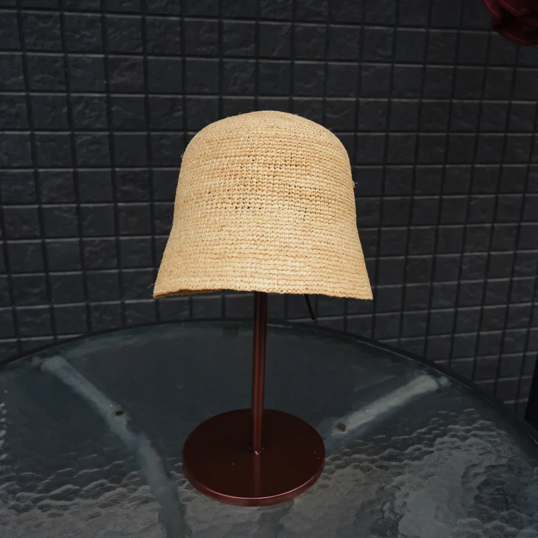 Women Summer Sun Protection Bucket Hat Fine Crochet Grass Straw Sunshade Hat Beach Travel Cap