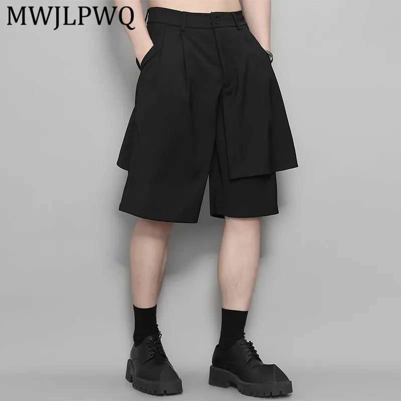 MWJLPWQ Dark-Style Irregular Deconstructed Shorts Men's Double-Layer Patchwork Design Street Casual Pants For Summer New 16365