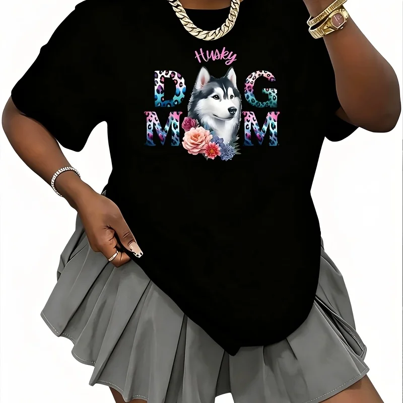 Husky Mama Dog Mom Women's T-Shirt 100% Cotton Fun Print Short Sleeve Top Casual Round Neck Tee S-5Xl