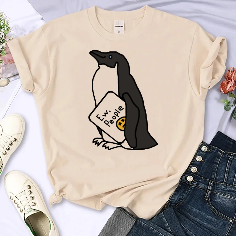 Penguin Says Ew People top tees teen Grunge Gothic streetwear Psychedelic Y2k 80s Breathable kawaii Graphic Pop Culture women