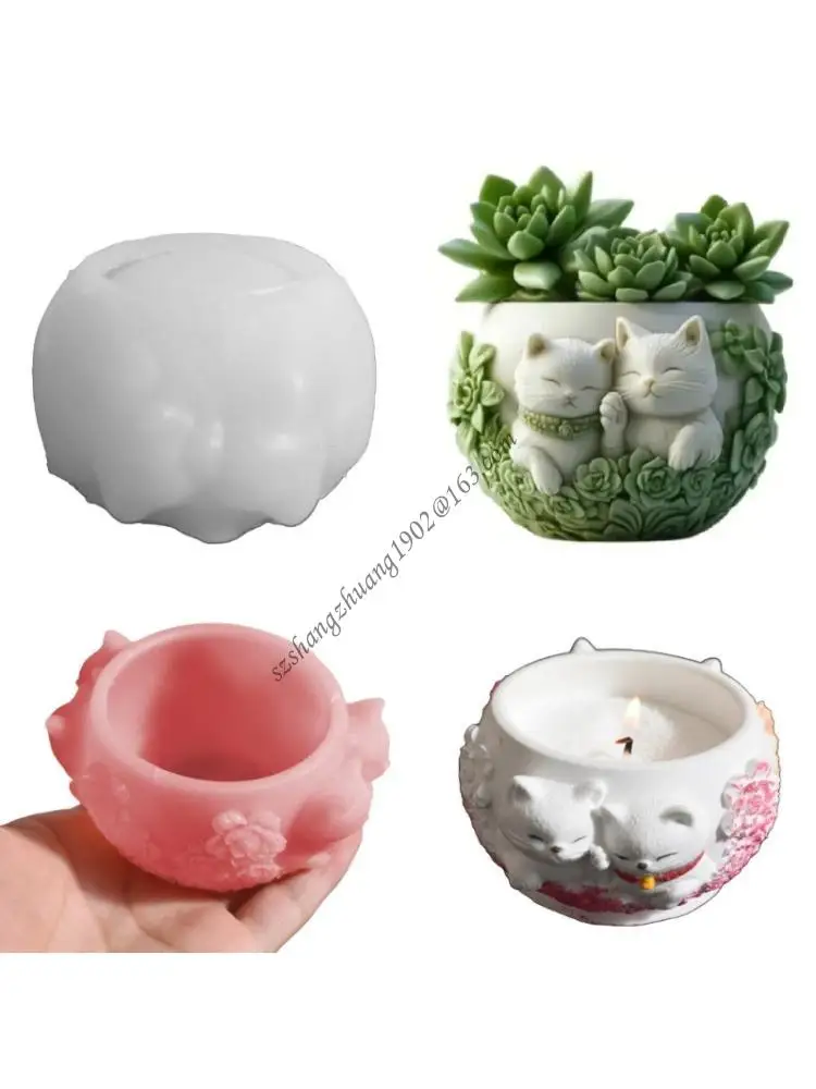 

Q6RB Multi Purpose Cats Charm Cup Silicone Mold For Creative Flower Pot Mould