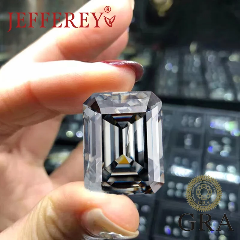 

Moissanite Stone Gray Color Emerald Cut Lab Grown Gemstone 1CT-10CT for Jewelry Making with GRA Certificate Pass Diamond Tester