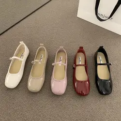 Bailamos 2023 Spring New Women Vintage Flats Button Square Toe Mary Janes Casual Shoes Slip On Comfort Loafers Shoes Ballet Shoe