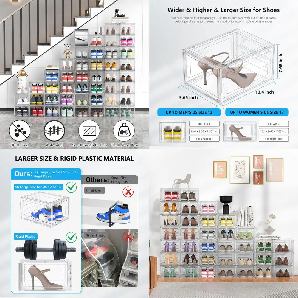 

Прозрачные штабелируемые коробки для обуви XXL с крышками для большого хранения обуви в шкафу