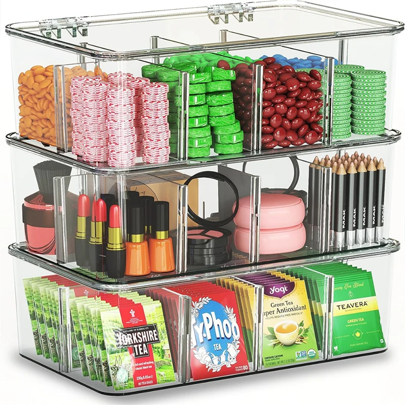 Display Rack Desktop Organizer Tea Bag Container Coffee Organizer 1pc Clear Compartment Storage Box view 5