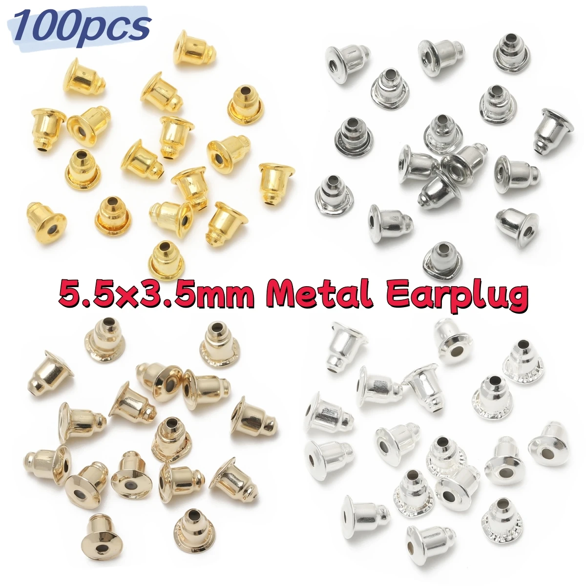 100pcs 5.5x3.5mm Golden Plated Silver Plated Metal Earring Back Plug Blocked Caps Earring Settings Base Ear Studs Back Stopper