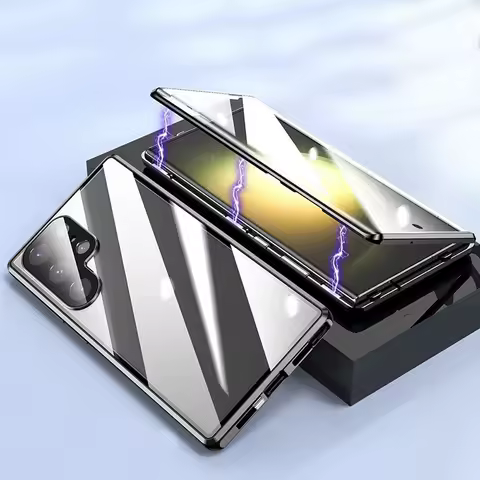 Magnetic 360 Protection Phone Case For Samsung Galaxy S25 S24 FE S23 S22 S21 Plus Ultra Double Sided Glass Metal Snap Lock Case