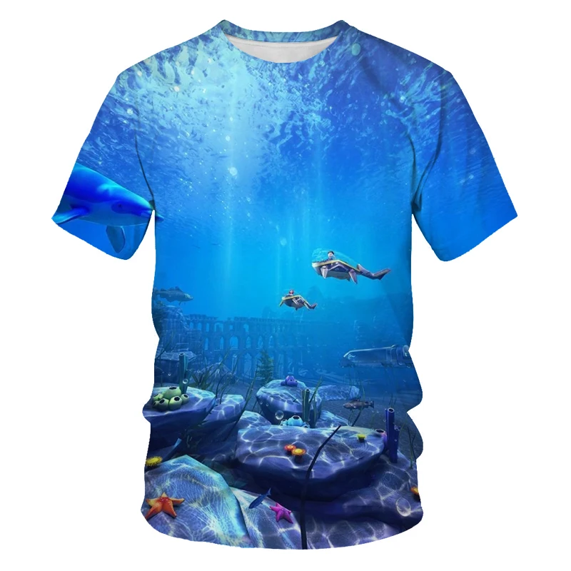 Summer Men\'s Fun Scuba Diving Explore The Underwater 3D Printed Men\'s T-shirt  Crew Neck Short Sleeve Loose Top O-Neck T-shirt