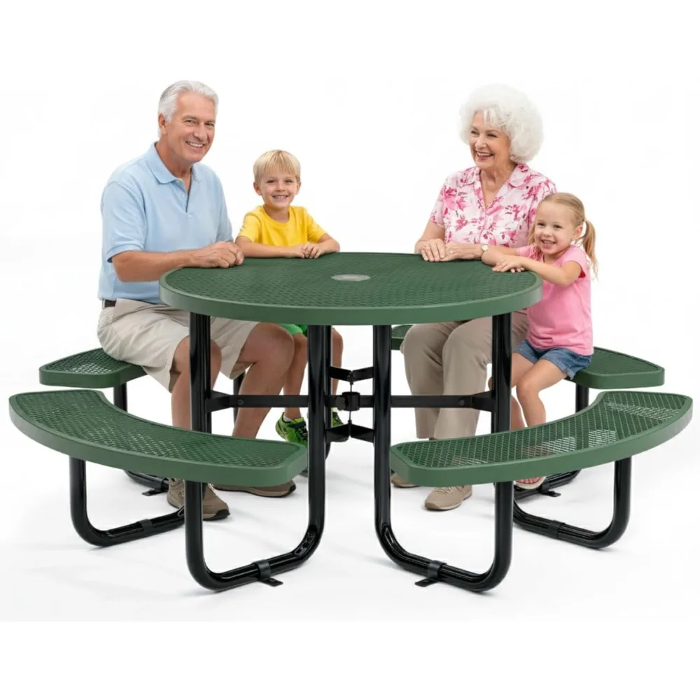 

Metal Picnic Tables for Outdoors with Umbrella Hole - Coated Steel Heavy Duty Commercial Grade Furniture Set with Adjustable Sea