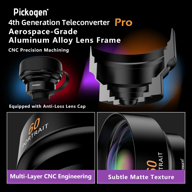 PICKOGEN HD 60mm Telephoto Lens 2X Magnification for IPhone13/14/15/16/17/Samsung/Xiaomi Phone Cage Case with 17mm Lens Adapter