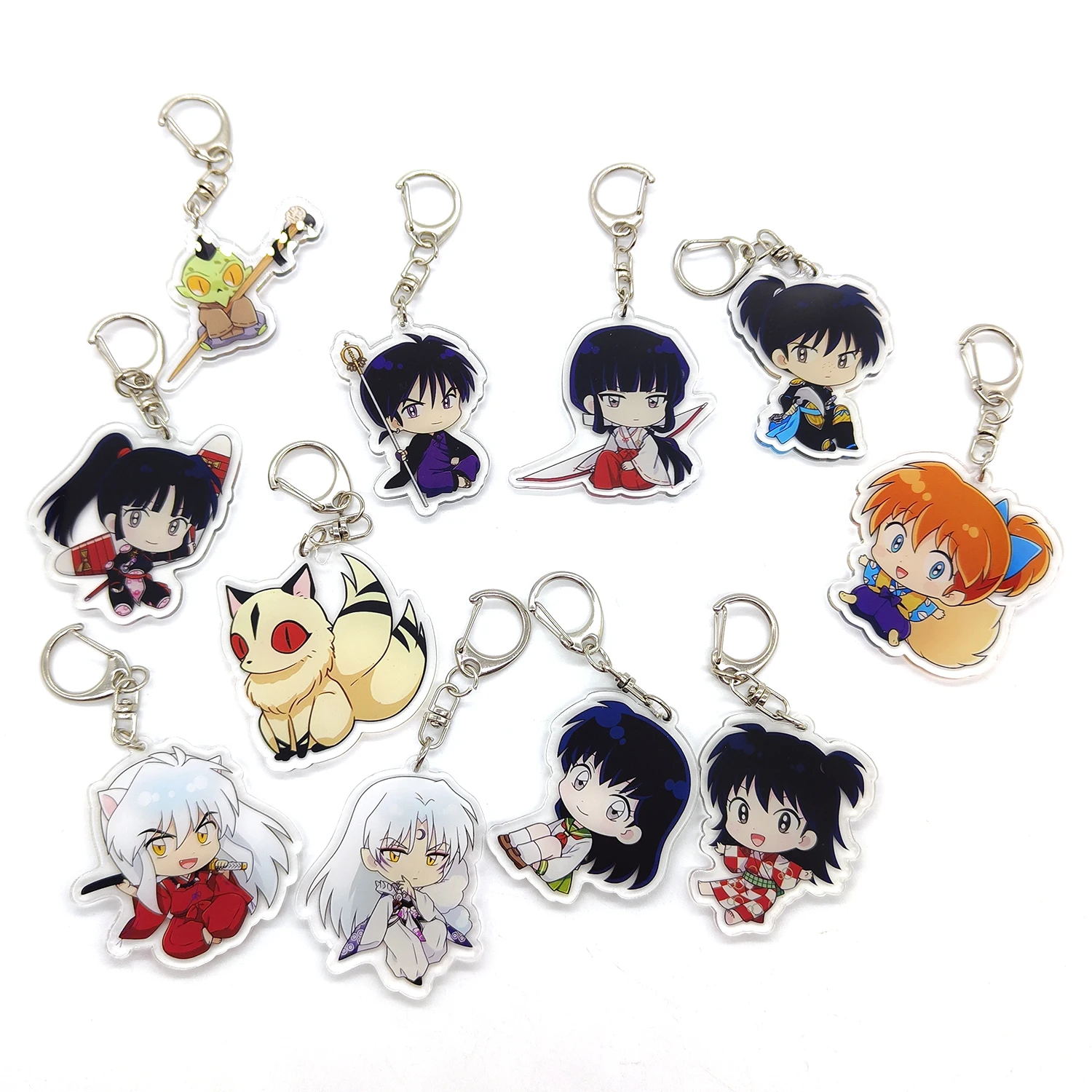 11pcs/set Anime Inuyasha Keychain Man Key Chain for Accessories Cute Bag Pendant Key Ring Acrylic Cartoon for Friends wholesale