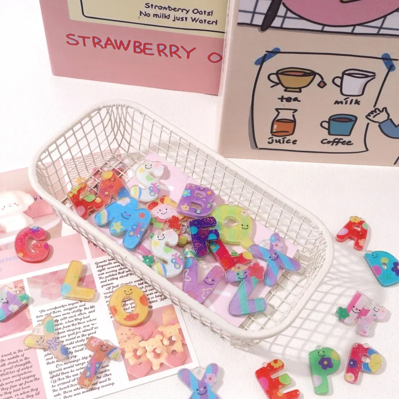 5-26pcs 25mm Acrylic Colorful Patterned Letter Pendants DIY Craft Charms Bracelets Necklaces Bags Phone Lanyards Making Supplies