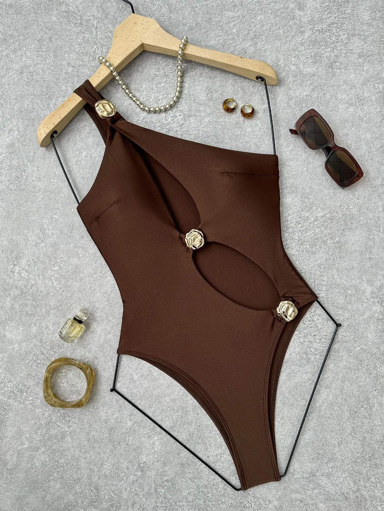 One Shoulder Swimsuit Women One Piece Swimwear Sexy Lady Metal Buckle Cutout Monokini Luxury Mujer Bathing Suit Female Beachwear
