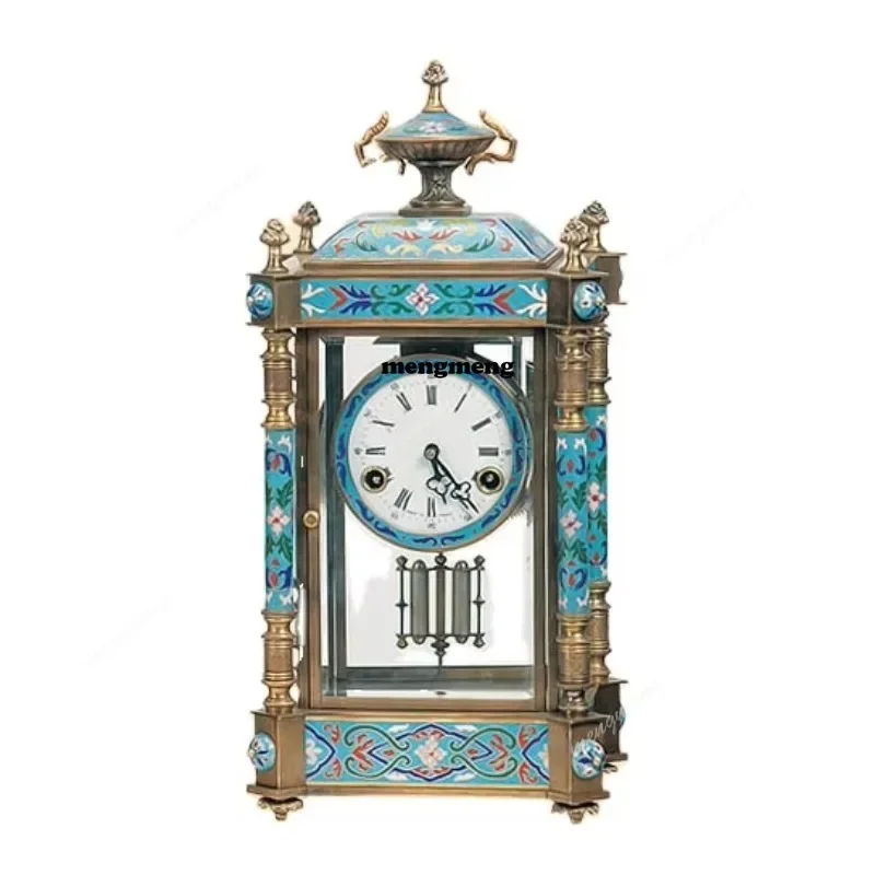 Hot sales Antique pavilion building China enamel brass mantel box imitation Forbidden City court watch fireplace table clock