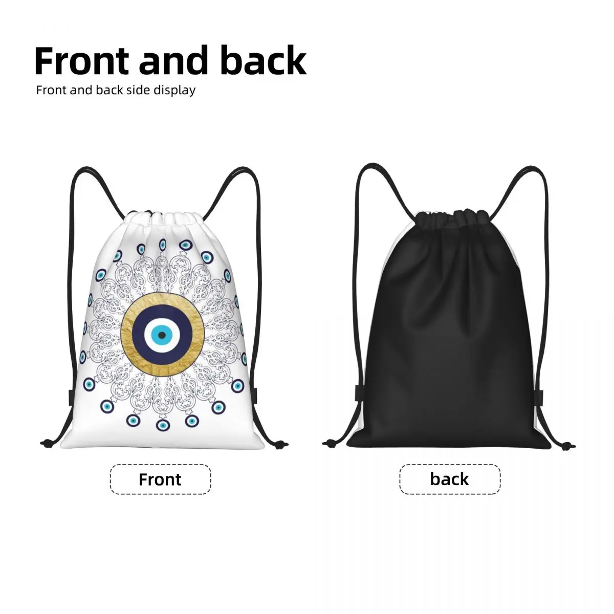 Mal de ojo Mandala en dorado y azul con cordón mochila bolsas ligeras amuleto de la suerte amuleto gimnasio Sport Sackpack sacos para viajar