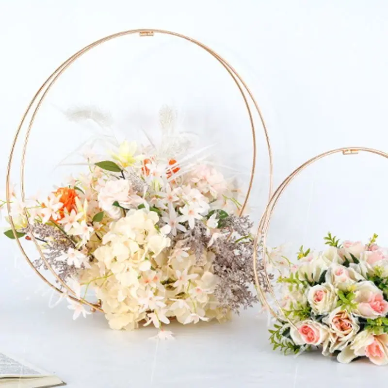 24pcs Shiny Gold Round Circle Candle Rack Floral Basket Wedding Table Centerpieces Balloon Arch Stage Garland Bouquet Backdrops