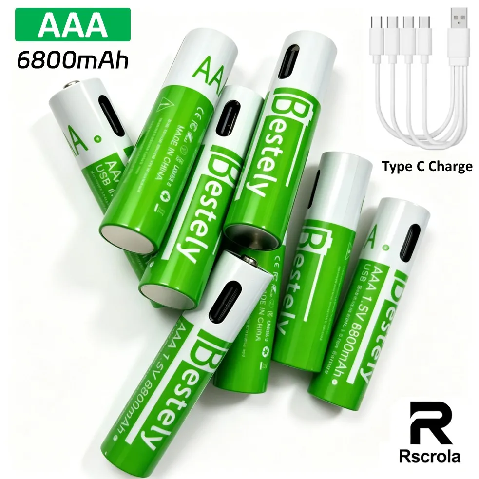 Li-ion AAA Rechargeable Battery 6800mAh Long-lasting Triple A Batteries with Type-C Cable for Electronics and Emergency Gear