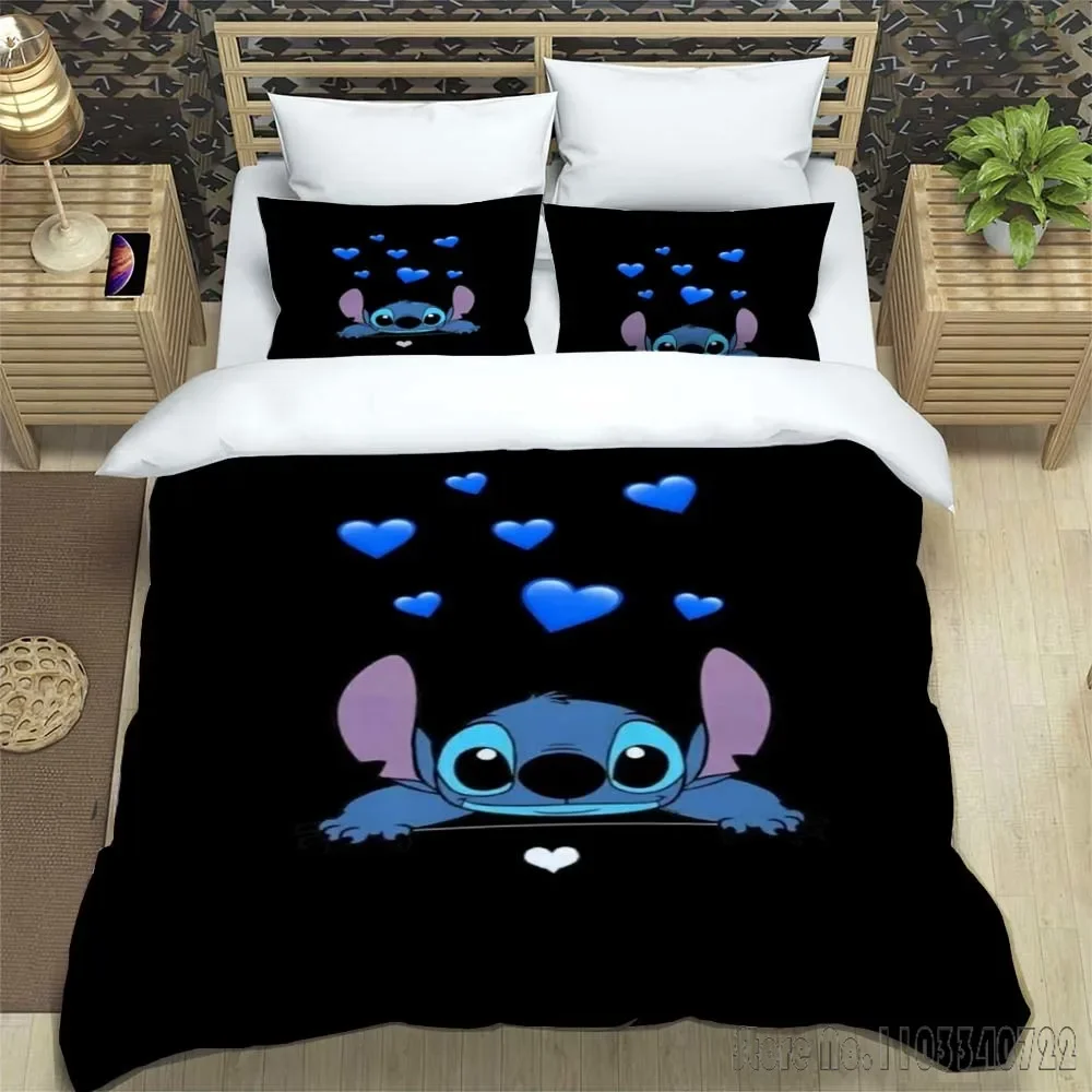 อะนิเมะ Disney Stitch รักเด็กชุดผ้านวม HD ผ้าพันคอสําหรับชุดเครื่องนอนเด็กผ้าปูที่นอนตกแต่งห้องนอน