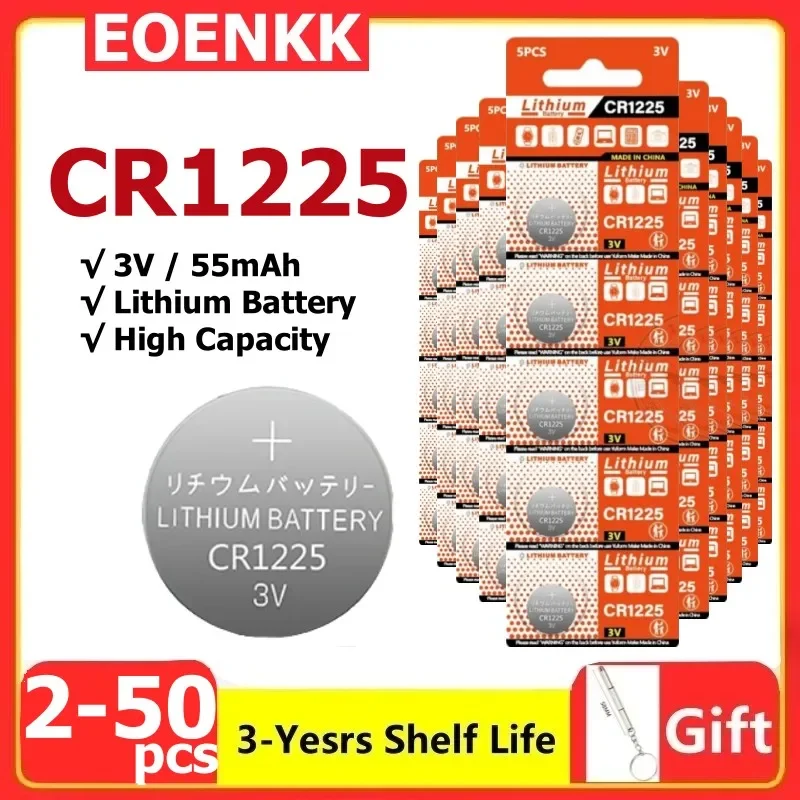 CR1225 bateria de lítio a granel, 3V, compatível com BR1225, DL1225, KL1225, L1225, ECR1225, KCR1225, calculadora, relógio, chave do carro, 2-50pcs