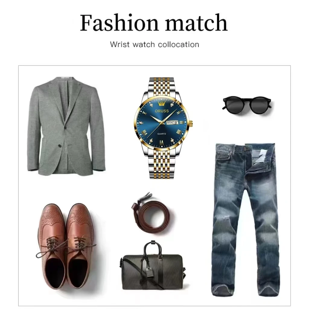 ORUSS оригинальные элитные роскошные мужские часы светящиеся часы для мужчин часы деловые наручные часы из нержавеющей стали водонепроницаемые кварты